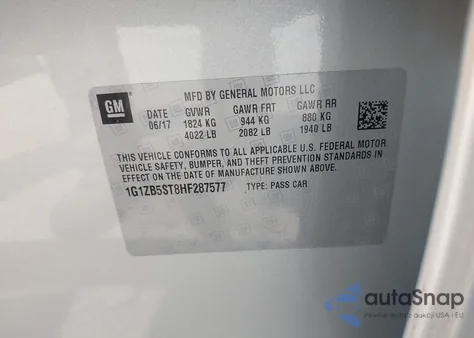 2017 Chevrolet Malibu Ls from USA, damaged, VIN 1G1ZB5ST8HF287577